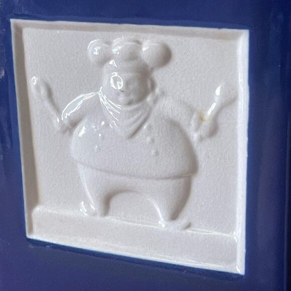 Vintage Roshco TileWare Cobalt Blue Baker Graphic Tile Ceramic Square Canister - Picture 7 of 13